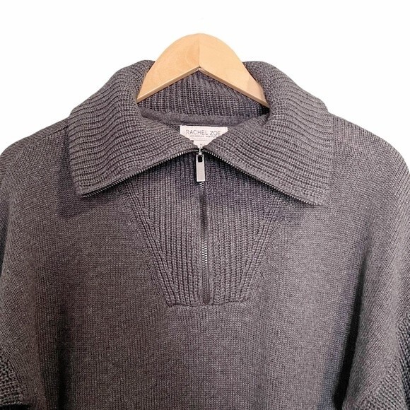 Rachel Zoe Sweater Cozy Quarter Zip Pullover Charcoal Gray Women’s Size Small - Picture 5 of 10